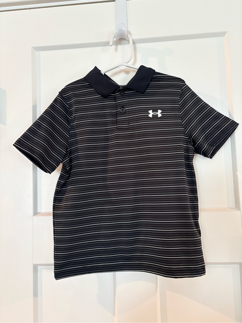Under Armour Black and White Striped Boys Polo